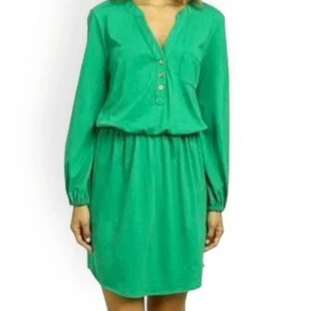Lilly Pulitzer Shirt Dress, Beckett style, Green Pima Cotton long sleeve SM